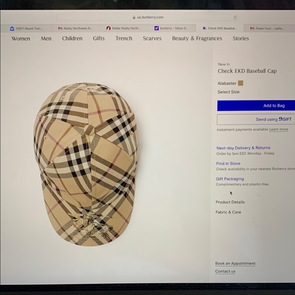 Burberry Check EKD Baseball Cap in Beige and Black